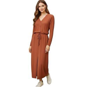 Justfab Womens Dress XL Maxi Long Sleeve Neutral Clean Girl Minimalist Boho Chic